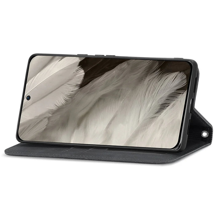 For Google Pixel 8a Book Style Flip Case PU Leather Skin-touch Phone Cover - Black - 3