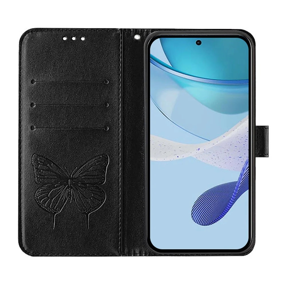 For Samsung Galaxy Z Fold6 5G Wallet Case with Wrist Strap Butterfly Imprint Leather Phone Cover - Black - 2