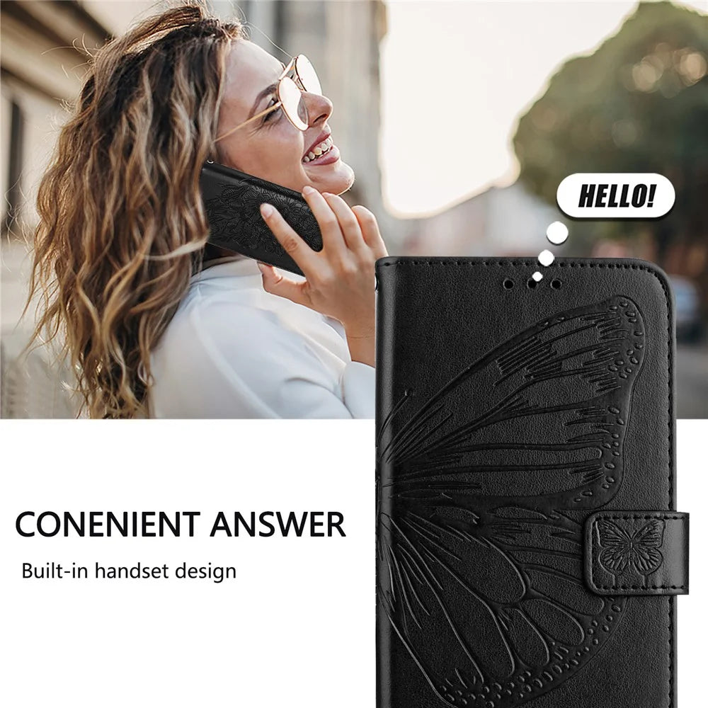 For Samsung Galaxy Z Fold6 5G Wallet Case with Wrist Strap Butterfly Imprint Leather Phone Cover - Black - 7