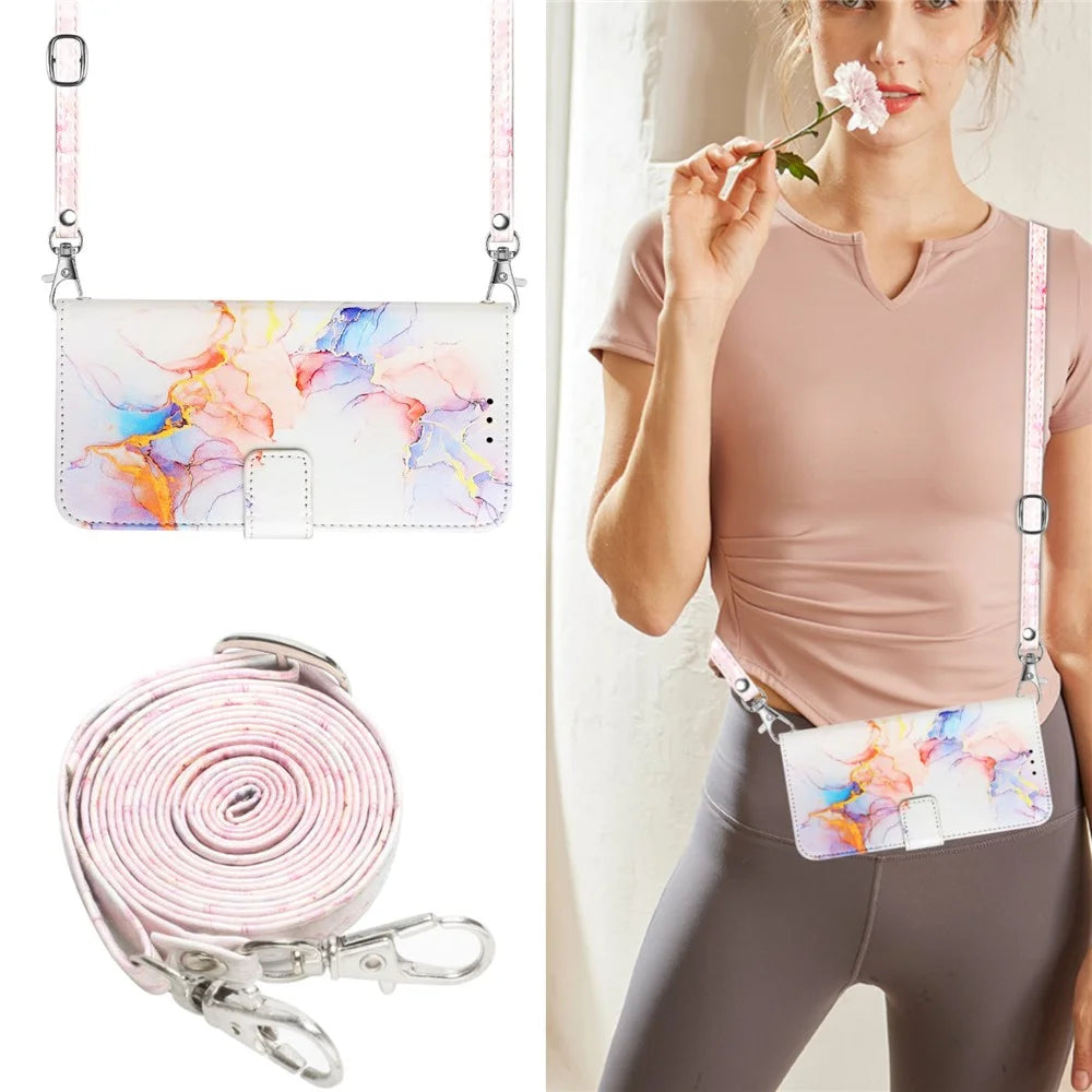 YB Pattern Printing Leather Series-6 For Samsung Galaxy M62 / F62 Case Marble Wallet Flip Crossbody Phone Cover - Milky Way Marble White LS004 - 4