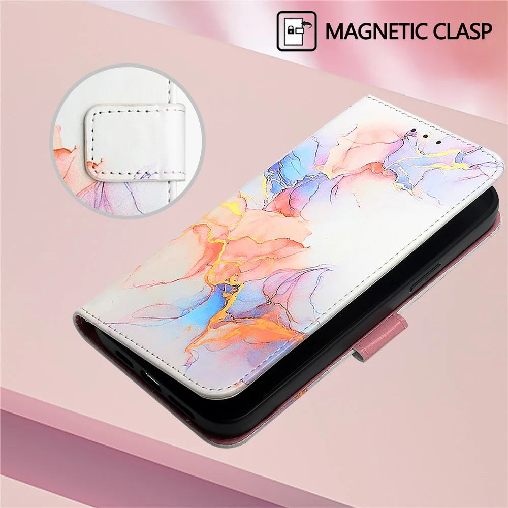 YB Pattern Printing Leather Series-6 For Samsung Galaxy M62 / F62 Case Marble Wallet Flip Crossbody Phone Cover - Milky Way Marble White LS004 - 7