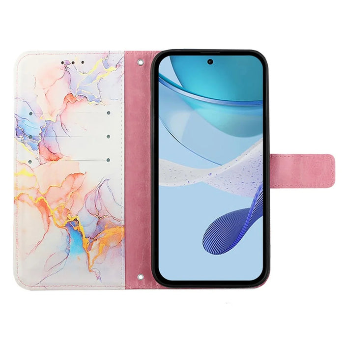 For Samsung Galaxy Z Fold6 5G Case with Strap Marble Pattern Leather Phone Cover Card Holder - Milky Way Marble White LS004 - 2