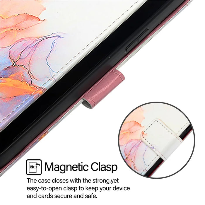 For Samsung Galaxy Z Fold6 5G Case with Strap Marble Pattern Leather Phone Cover Card Holder - Milky Way Marble White LS004 - 4