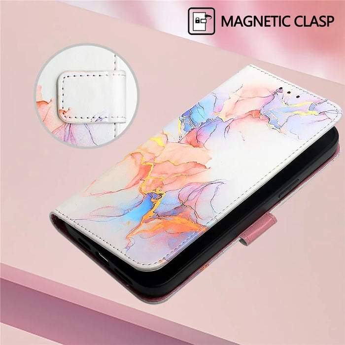 For Samsung Galaxy Z Fold6 5G Case with Strap Marble Pattern Leather Phone Cover Card Holder - Milky Way Marble White LS004 - 6