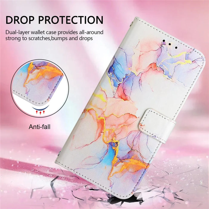 For Samsung Galaxy Z Fold6 5G Case with Strap Marble Pattern Leather Phone Cover Card Holder - Milky Way Marble White LS004 - 7