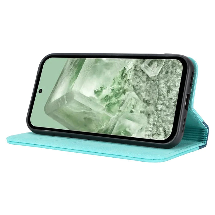 For Google Pixel 8a Case PU Leather Color Splicing Wallet Phone Cover - Light Blue+Dark Blue - 3