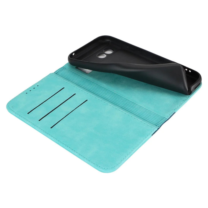 For Google Pixel 8a Case PU Leather Color Splicing Wallet Phone Cover - Light Blue+Dark Blue - 5