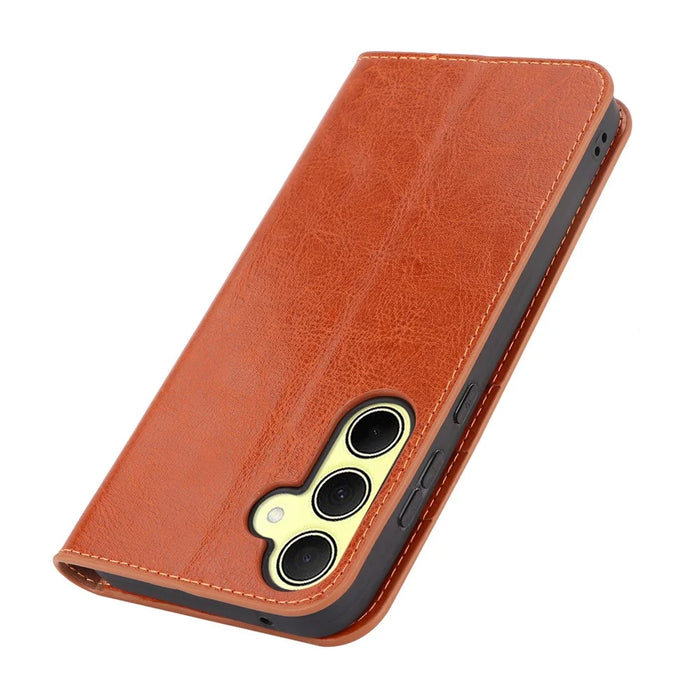 For Samsung Galaxy A35 5G Case Crazy Horse Texture Split Leather Stand Phone Cover - Light Brown - 6