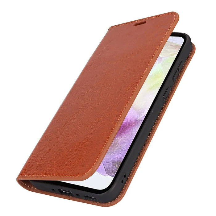 For Samsung Galaxy A35 5G Case Crazy Horse Texture Split Leather Stand Phone Cover - Light Brown - 7