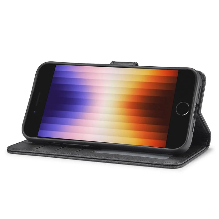 LC.IMEEKE For iPhone 17e / 16e Case Calf Texture Magnetic Clasp Stand Phone Cover - Black - 3