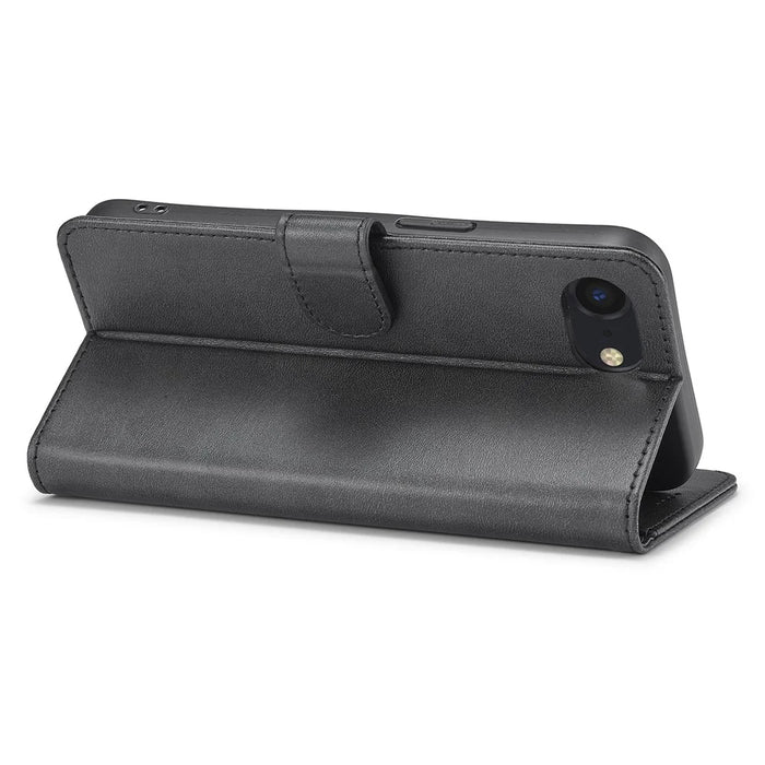 LC.IMEEKE For iPhone 17e / 16e Case Calf Texture Magnetic Clasp Stand Phone Cover - Black - 4