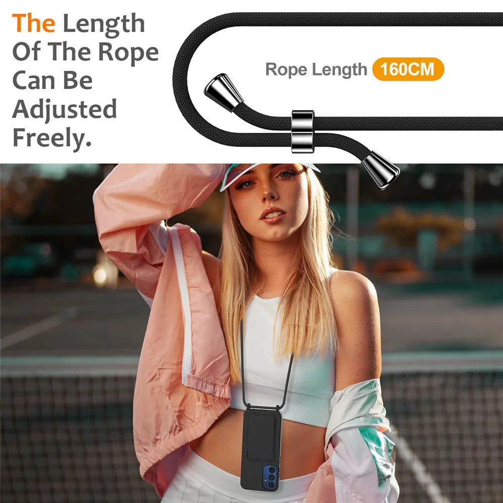 For Samsung Galaxy A15 4G / A15 5G Case Liquid Silicone Shockproof Phone Cover with Lanyard and Card Slot - Black - 3