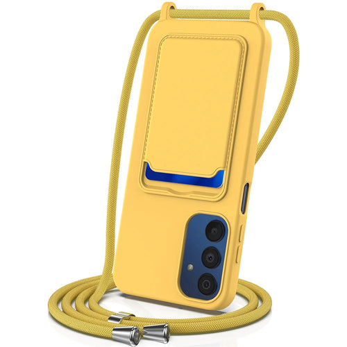 For Samsung Galaxy A25 5G (Global) (161.0 x 76.5 x 8.3mm) Case Liquid Silicone Back Card Holder Phone Cover - Yellow - 1