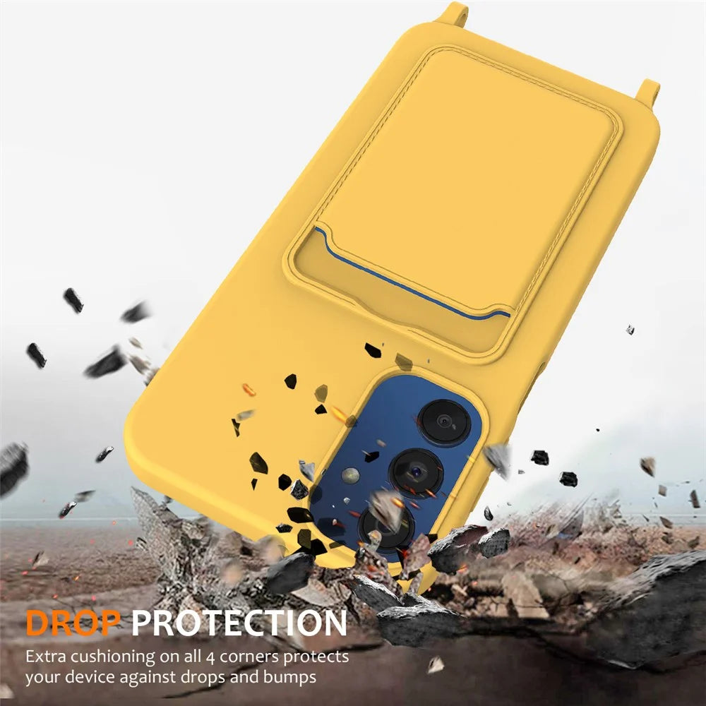 For Samsung Galaxy A25 5G (Global) (161.0 x 76.5 x 8.3mm) Case Liquid Silicone Back Card Holder Phone Cover - Yellow - 2