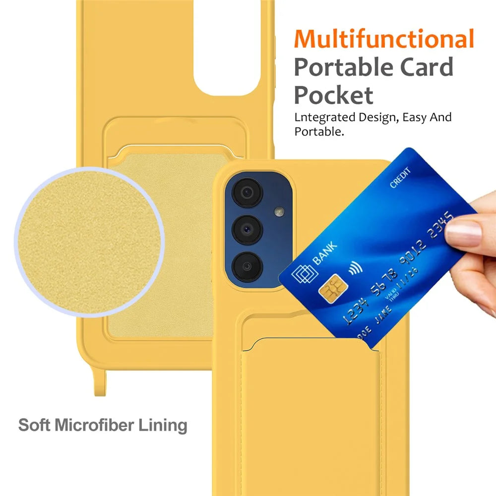 For Samsung Galaxy A25 5G (Global) (161.0 x 76.5 x 8.3mm) Case Liquid Silicone Back Card Holder Phone Cover - Yellow - 4