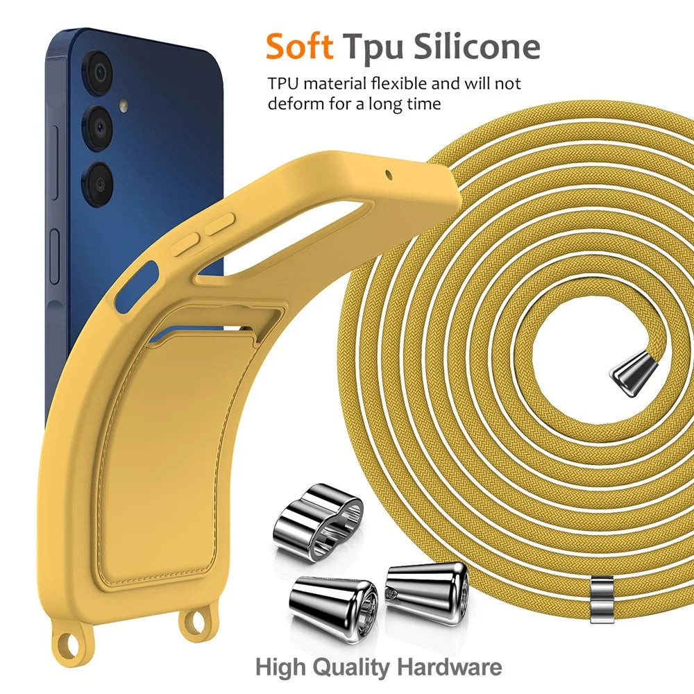 For Samsung Galaxy A25 5G (Global) (161.0 x 76.5 x 8.3mm) Case Liquid Silicone Back Card Holder Phone Cover - Yellow - 7
