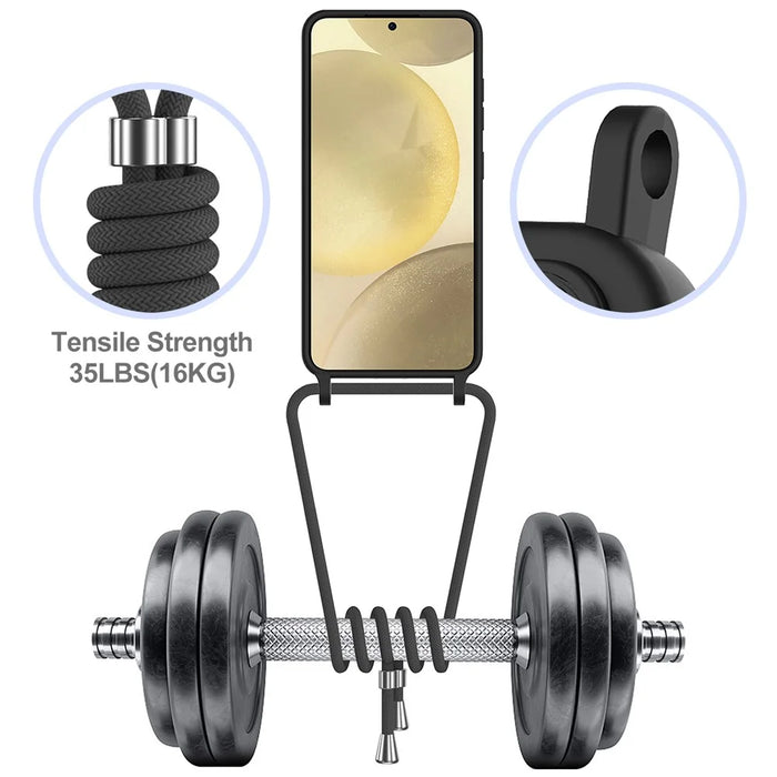For Samsung Galaxy A55 5G Case Liquid Silicone Card Holder Back Phone Cover with Adjustable Lanyard - Black - 4