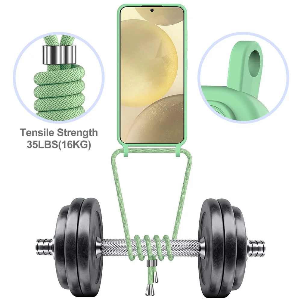 For Samsung Galaxy S24 Case Liquid Silicone Phone Cover with Lanyard, Card Holder - Green - 4
