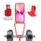 Case for iPhone 15 Plus Shell Liquid Silicone Card Holder Phone Cover with Long Lanyard - Red - 4