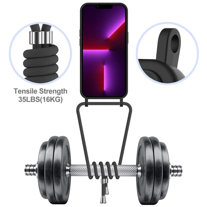 For iPhone 13 Pro Max Liquid Silicone Case Card Holder Phone Cover with Shoulder Strap - Black - 4