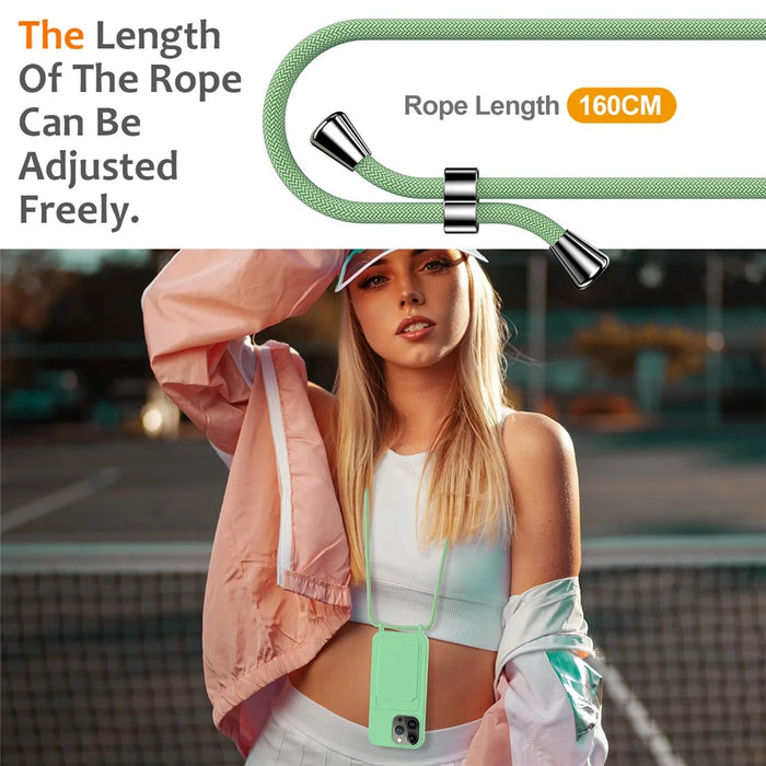 For iPhone 14 Pro Case Liquid Silicone Slim Shockproof Phone Cover with Adjustable Lanyard - Green - 2