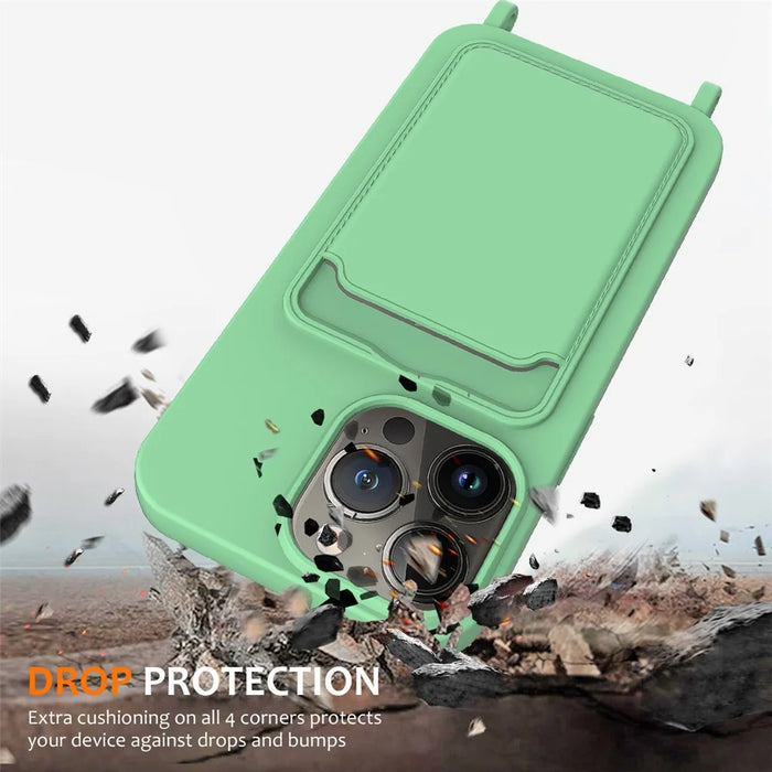 For iPhone 14 Pro Case Liquid Silicone Slim Shockproof Phone Cover with Adjustable Lanyard - Green - 3