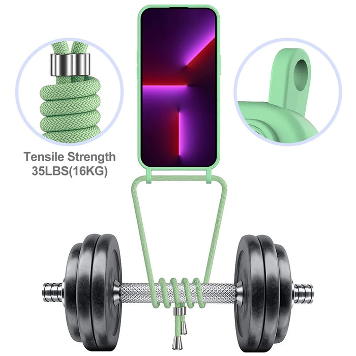 For iPhone 14 Pro Case Liquid Silicone Slim Shockproof Phone Cover with Adjustable Lanyard - Green - 4
