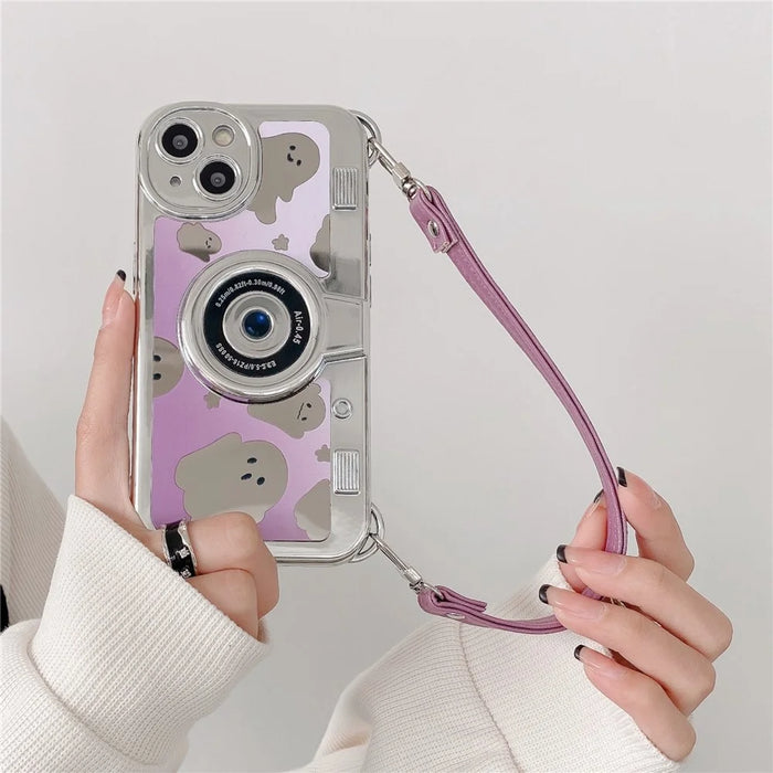 For iPhone 14 Plus Cover Mirror Effect Ghost Camera Design Anti-scratch TPU Phone Case with Strap - 3