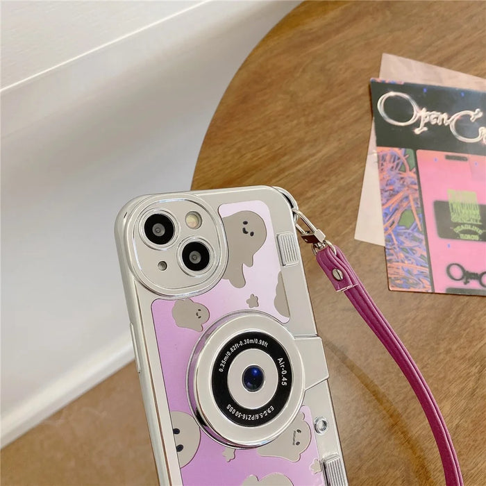 For iPhone 14 Plus Cover Mirror Effect Ghost Camera Design Anti-scratch TPU Phone Case with Strap - 6