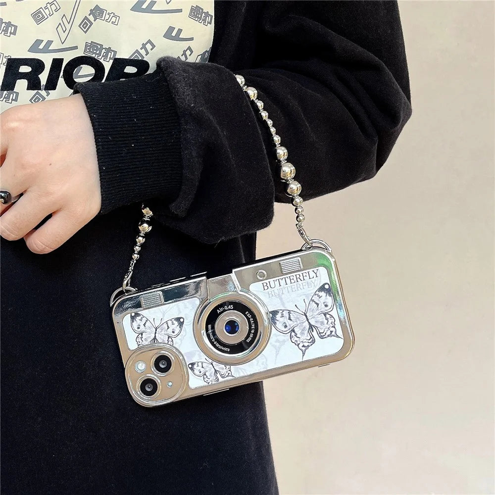 For iPhone 14 Plus   Phone Cases Electroplating TPU Phone Cover with Chain - 2