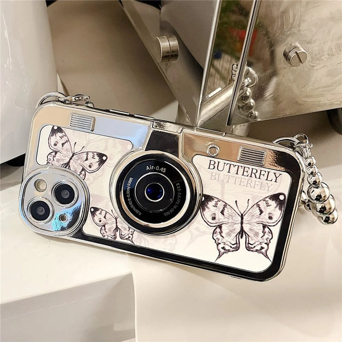 Phone Cases for iPhone 13 Electroplating Camera Shaped TPU Phone Cover with Chain - 3