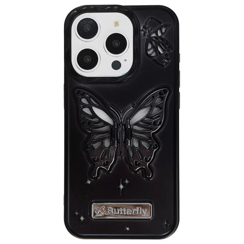 For iPhone 13 Pro Max Case Matte TPU Phone Shell PC Kickstand Cell Phone Cover Butterfly Shaped  Design - Black - 1