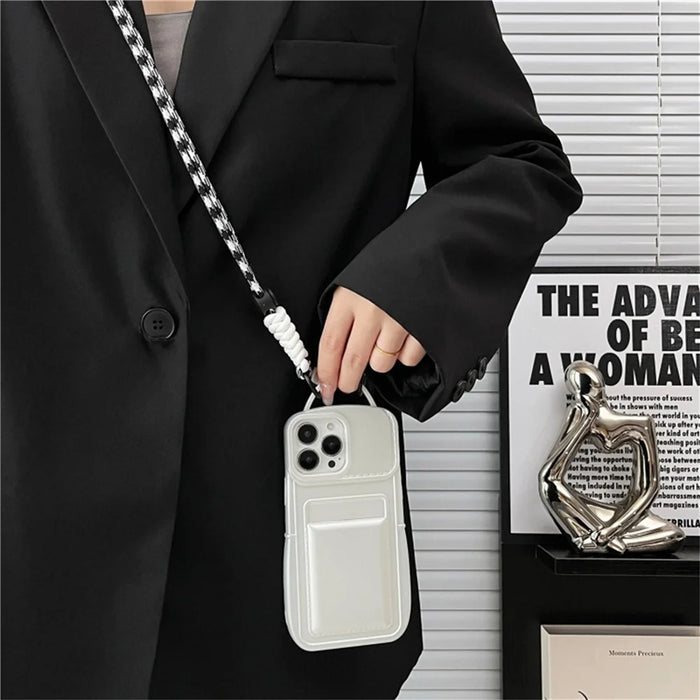 Shoulder Phone Pouch for iPhone 14 Pro TPU Case Skin-touch Protective Phone Cover with Card Holder - Black - 5