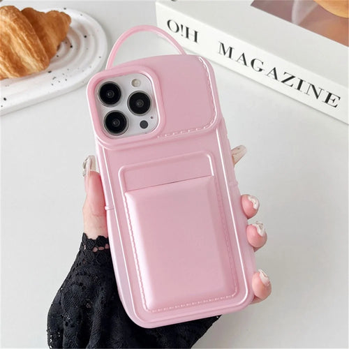 For iPhone 13 Pro Max   Case Drop-proof TPU Cover Skin-touch Card Holder - Pink - 1