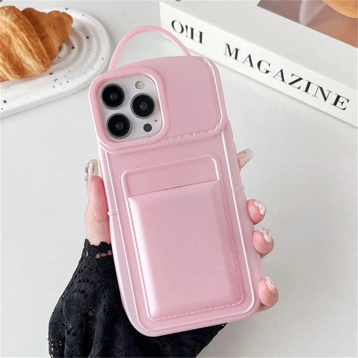 For iPhone 15 Pro Max Case Stylish Card Holder TPU Phone Cover Mobile Parts   - Pink - 1
