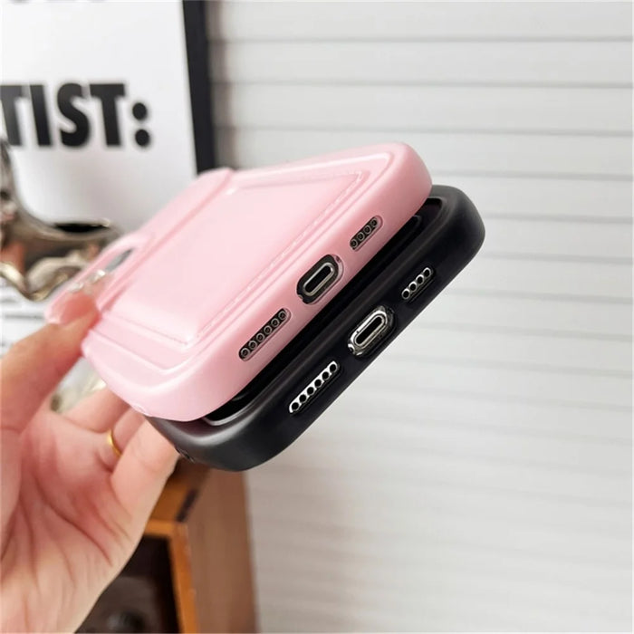For iPhone 15 Pro Max Case Stylish Card Holder TPU Phone Cover Mobile Parts   - Pink - 3