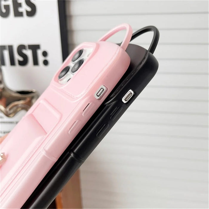 For iPhone 15 Pro Max Case Stylish Card Holder TPU Phone Cover Mobile Parts   - Pink - 4