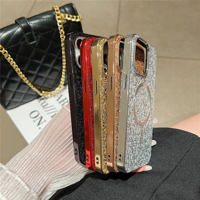 For iPhone 15 Pro Max Magnetic Case Compatible with MagSafe TPU+PC Glitter Phone Cover - Silver - 7