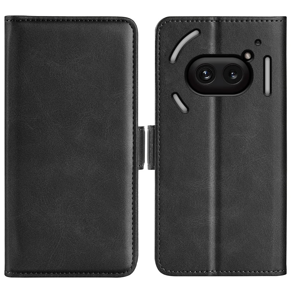 For Nothing Phone (2a) Plus / Phone (2a) Case Leather Adjustable Stand Smart Phone Cover with Dual Magnetic Clasp - Black - 1