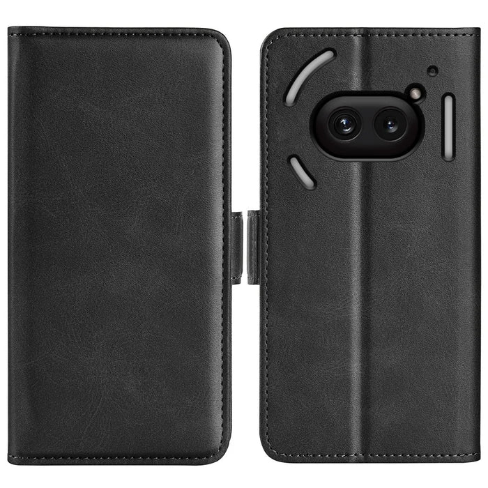 For Nothing Phone (2a) Plus / Phone (2a) Case Leather Adjustable Stand Smart Phone Cover with Dual Magnetic Clasp - Black - 1