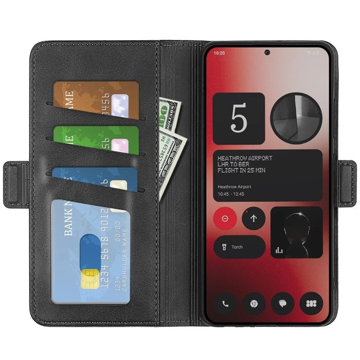 For Nothing Phone (2a) Plus / Phone (2a) Case Leather Adjustable Stand Smart Phone Cover with Dual Magnetic Clasp - Black - 2
