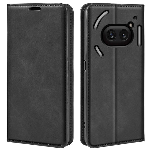 For Nothing Phone (2a) Plus / Phone (2a) Case PU Leather Stand Phone Protective Cover Skin Touch Phone Shell - Black - 1