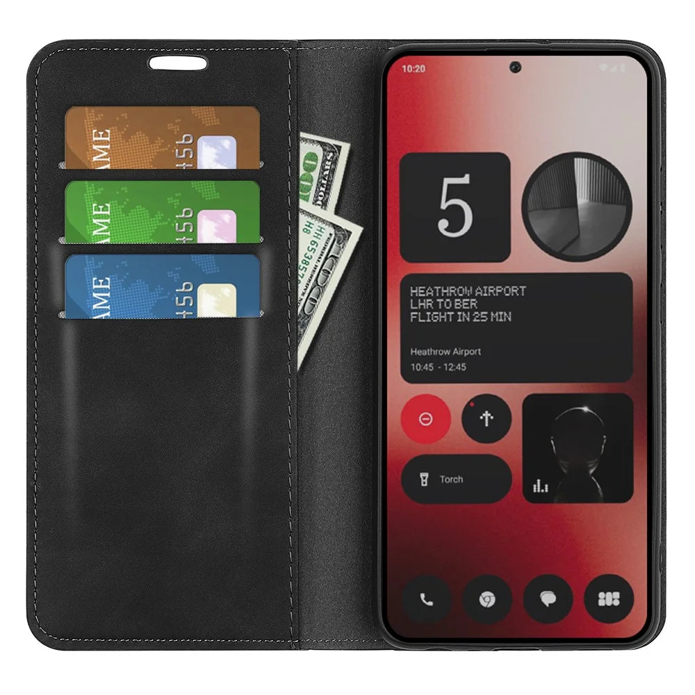 For Nothing Phone (2a) Plus / Phone (2a) Case PU Leather Stand Phone Protective Cover Skin Touch Phone Shell - Black - 2
