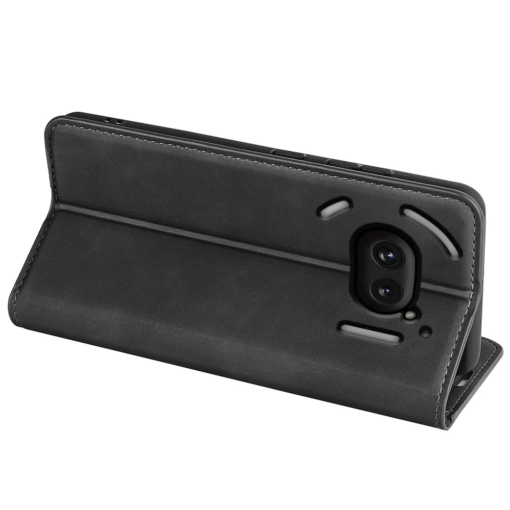 For Nothing Phone (2a) Plus / Phone (2a) Case PU Leather Stand Phone Protective Cover Skin Touch Phone Shell - Black - 4