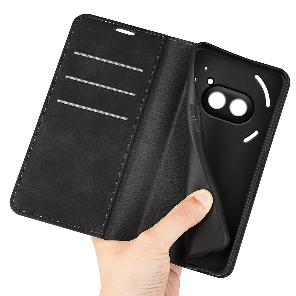 For Nothing Phone (2a) Plus / Phone (2a) Case PU Leather Stand Phone Protective Cover Skin Touch Phone Shell - Black - 5