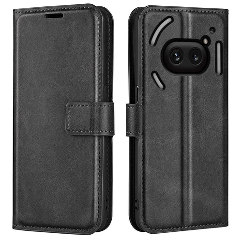 For Nothing Phone (2a) Plus / Phone (2a) Case PU Leather+TPU Phone Shell Calf Texture Wallet Stand Cover - Black - 1