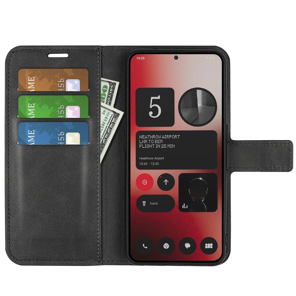 For Nothing Phone (2a) Plus / Phone (2a) Case PU Leather+TPU Phone Shell Calf Texture Wallet Stand Cover - Black - 2