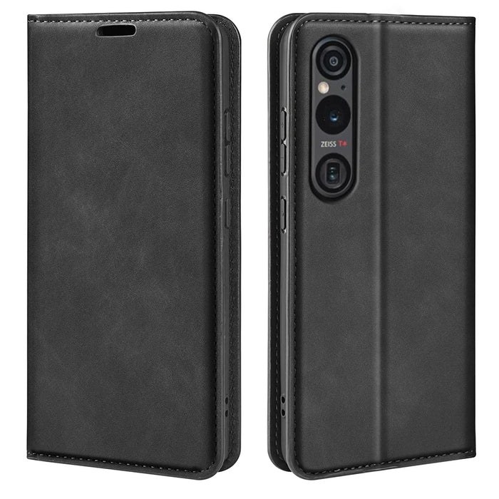 For Sony Xperia 1 VI Case Skin Touch PU Leather Drop Protection Phone Cover - Black - 1