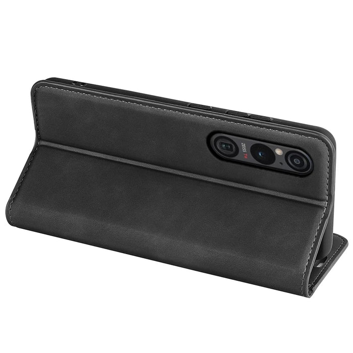 For Sony Xperia 1 VI Case Skin Touch PU Leather Drop Protection Phone Cover - Black - 4