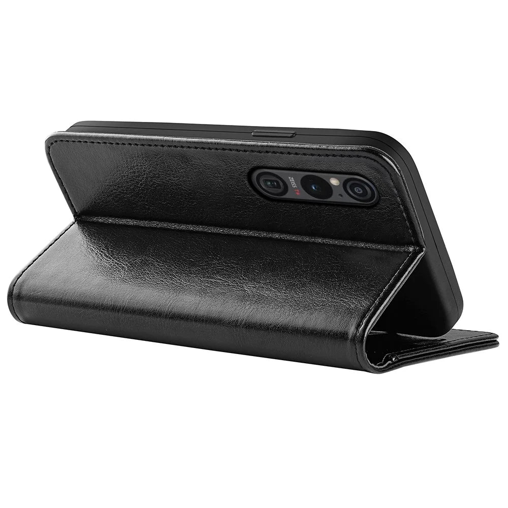 For Sony Xperia 1 VI Case Crazy Horse Texture PU Leather Stand Magnetic Protect Phone Cover - Black - 4